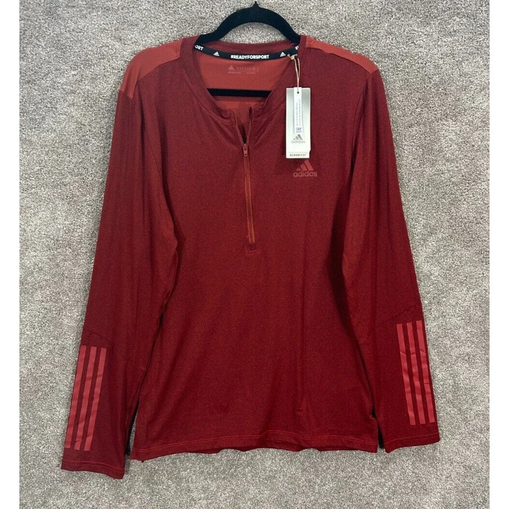 Adidas Shirt‎ Mens Medium Red Aeroready 1/4 Zip Long Sleeve Pullover NWT